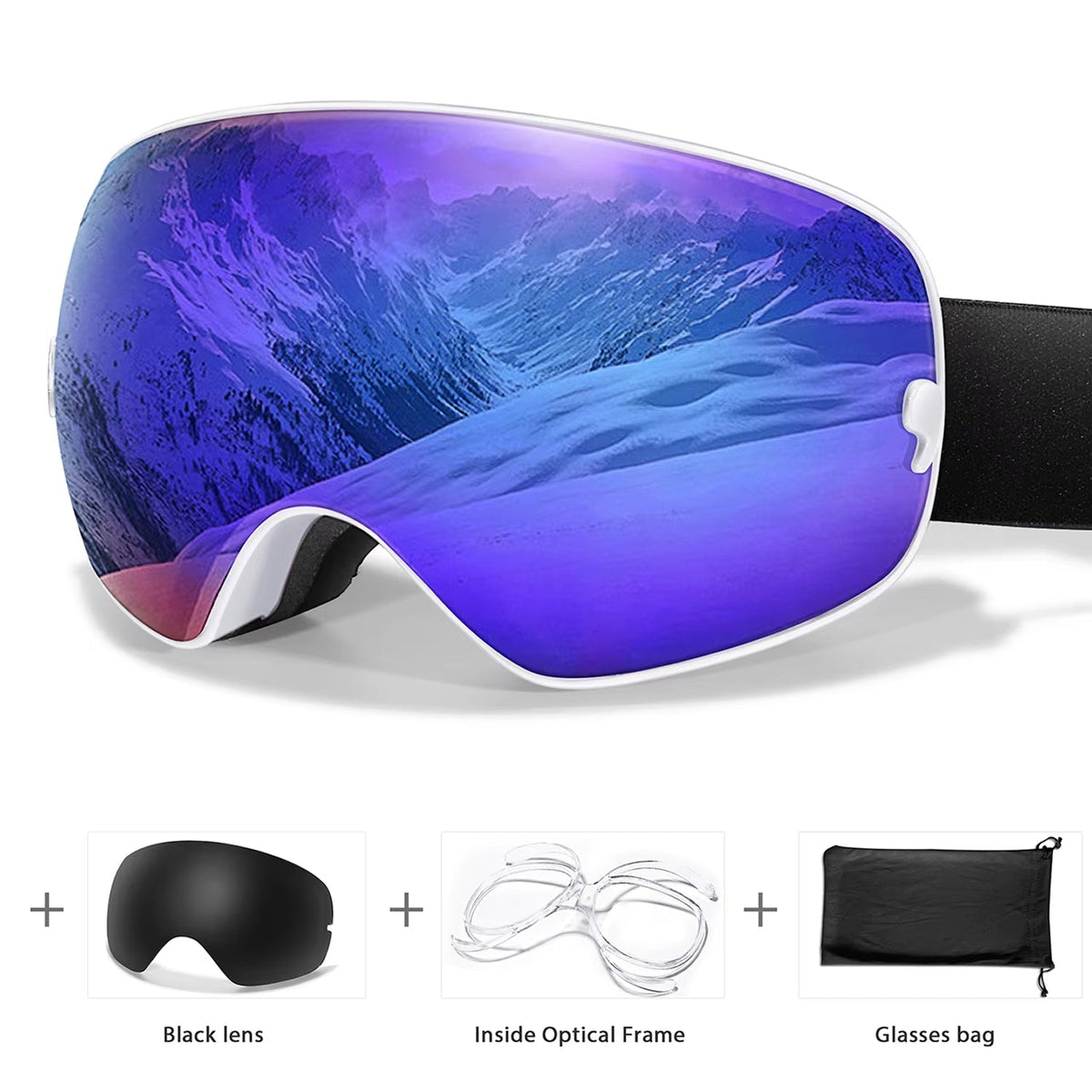 Maschera da sci e snowboard antiappannamento — UV400, OTG, leggera, 4 oz