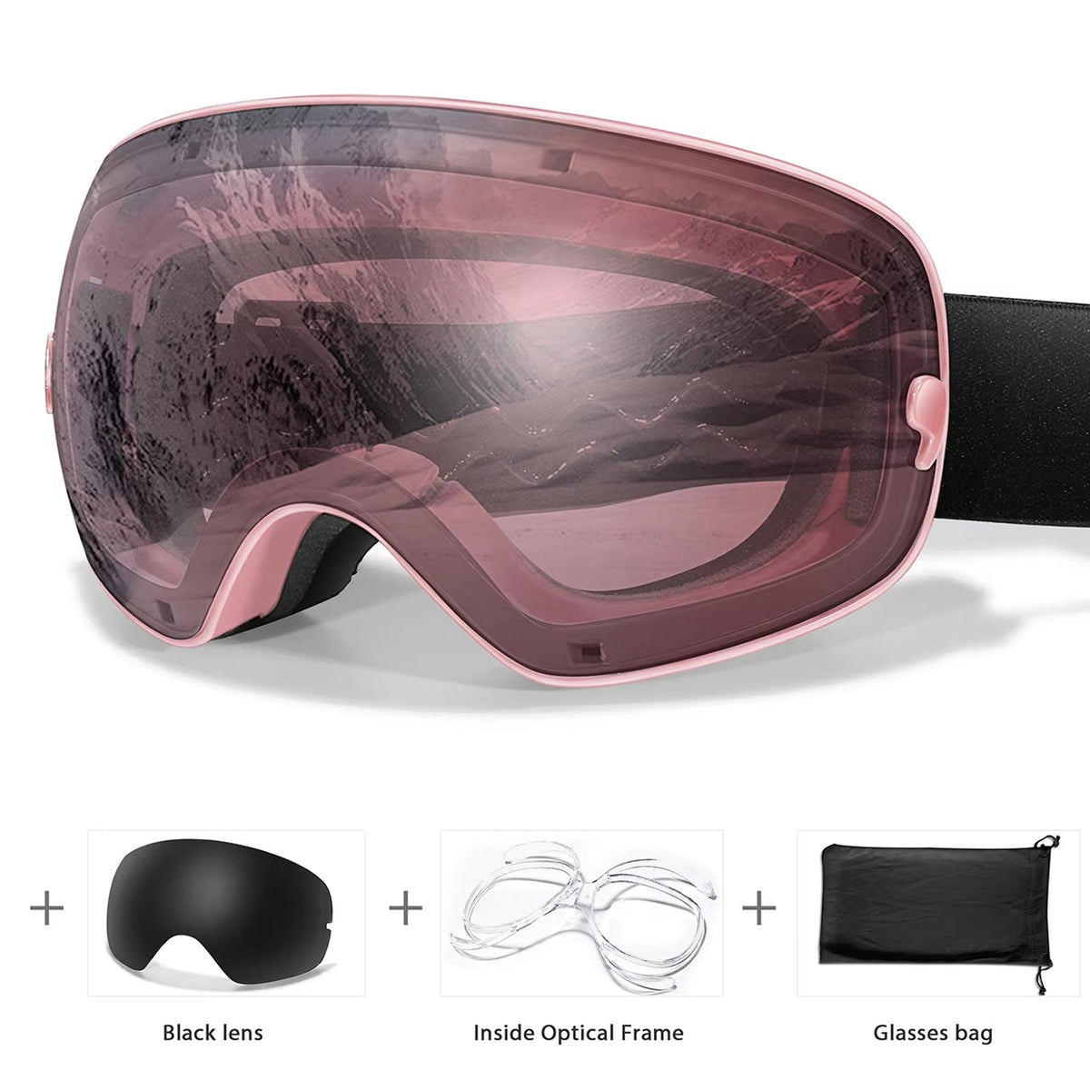 Maschera da sci e snowboard antiappannamento — UV400, OTG, leggera, 4 oz