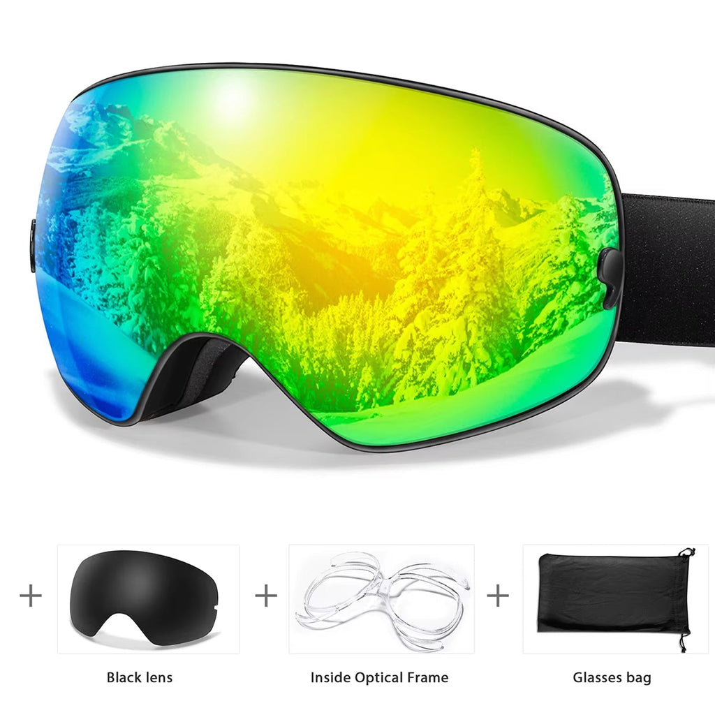 Maschera da sci e snowboard antiappannamento — UV400, OTG, leggera, 4 oz