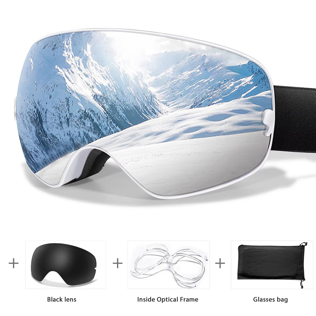 Maschera da sci e snowboard antiappannamento — UV400, OTG, leggera, 4 oz