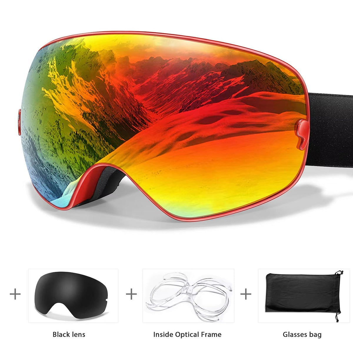 Maschera da sci e snowboard antiappannamento — UV400, OTG, leggera, 4 oz