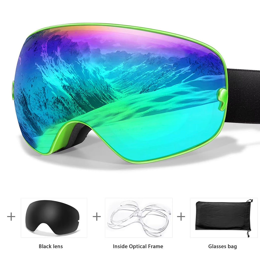 Maschera da sci e snowboard antiappannamento — UV400, OTG, leggera, 4 oz