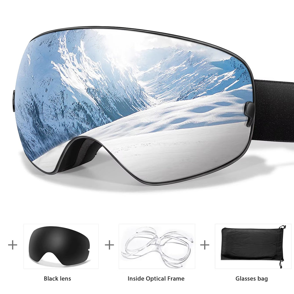 Maschera da sci e snowboard antiappannamento — UV400, OTG, leggera, 4 oz