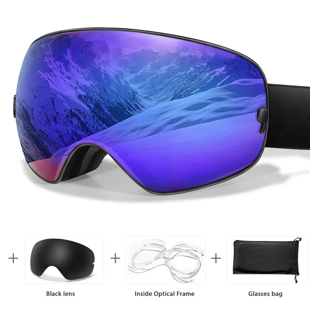 Maschera da sci e snowboard antiappannamento — UV400, OTG, leggera, 4 oz