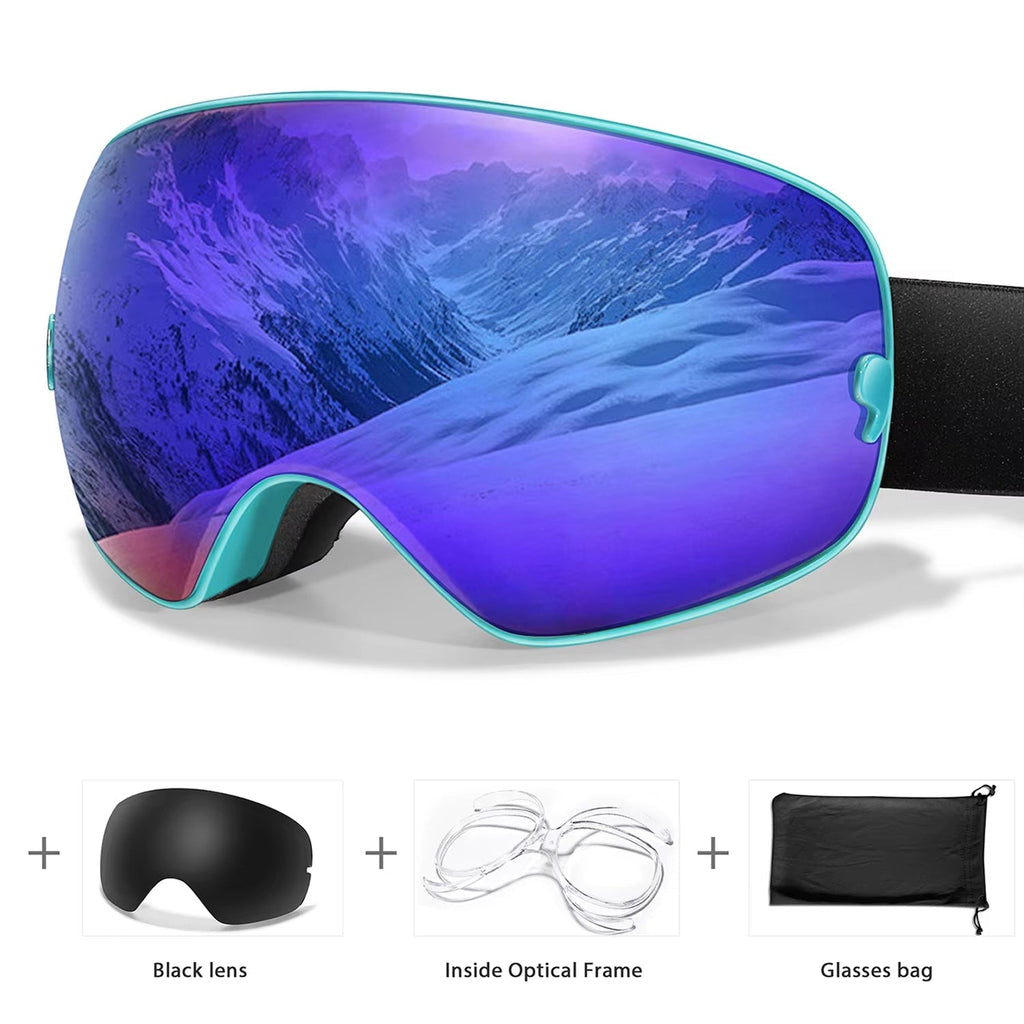 Maschera da sci e snowboard antiappannamento — UV400, OTG, leggera, 4 oz