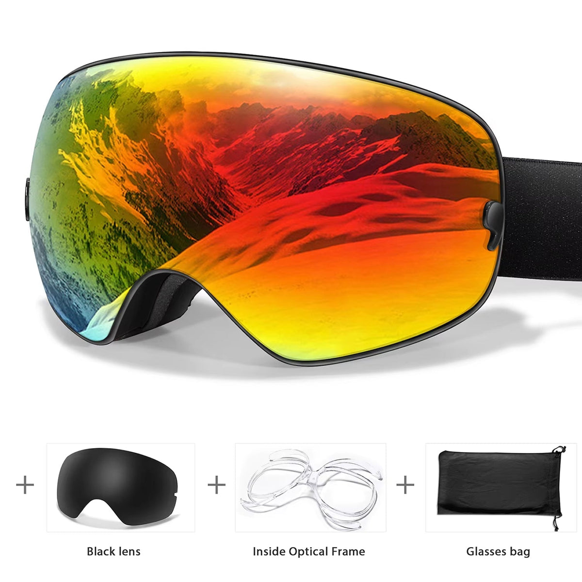 Maschera da sci e snowboard antiappannamento — UV400, OTG, leggera, 4 oz