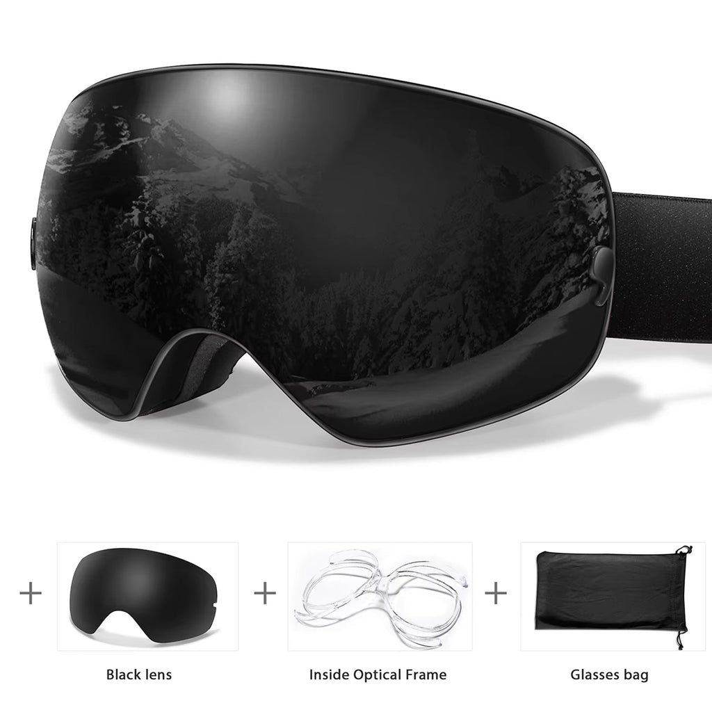 Maschera da sci e snowboard antiappannamento — UV400, OTG, leggera, 4 oz