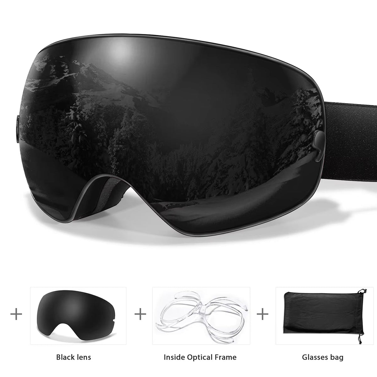 Maschera da sci e snowboard antiappannamento — UV400, OTG, leggera, 4 oz
