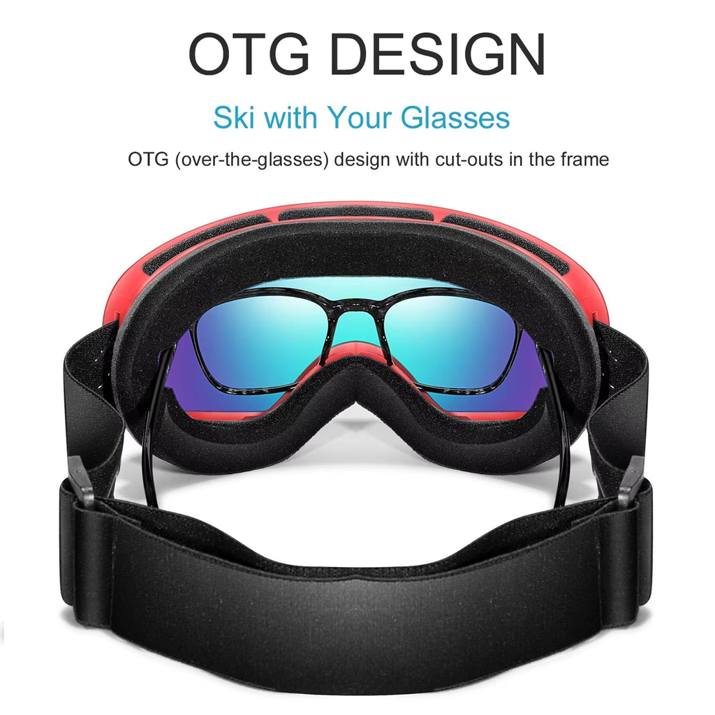 Maschera da sci e snowboard antiappannamento — UV400, OTG, leggera, 4 oz