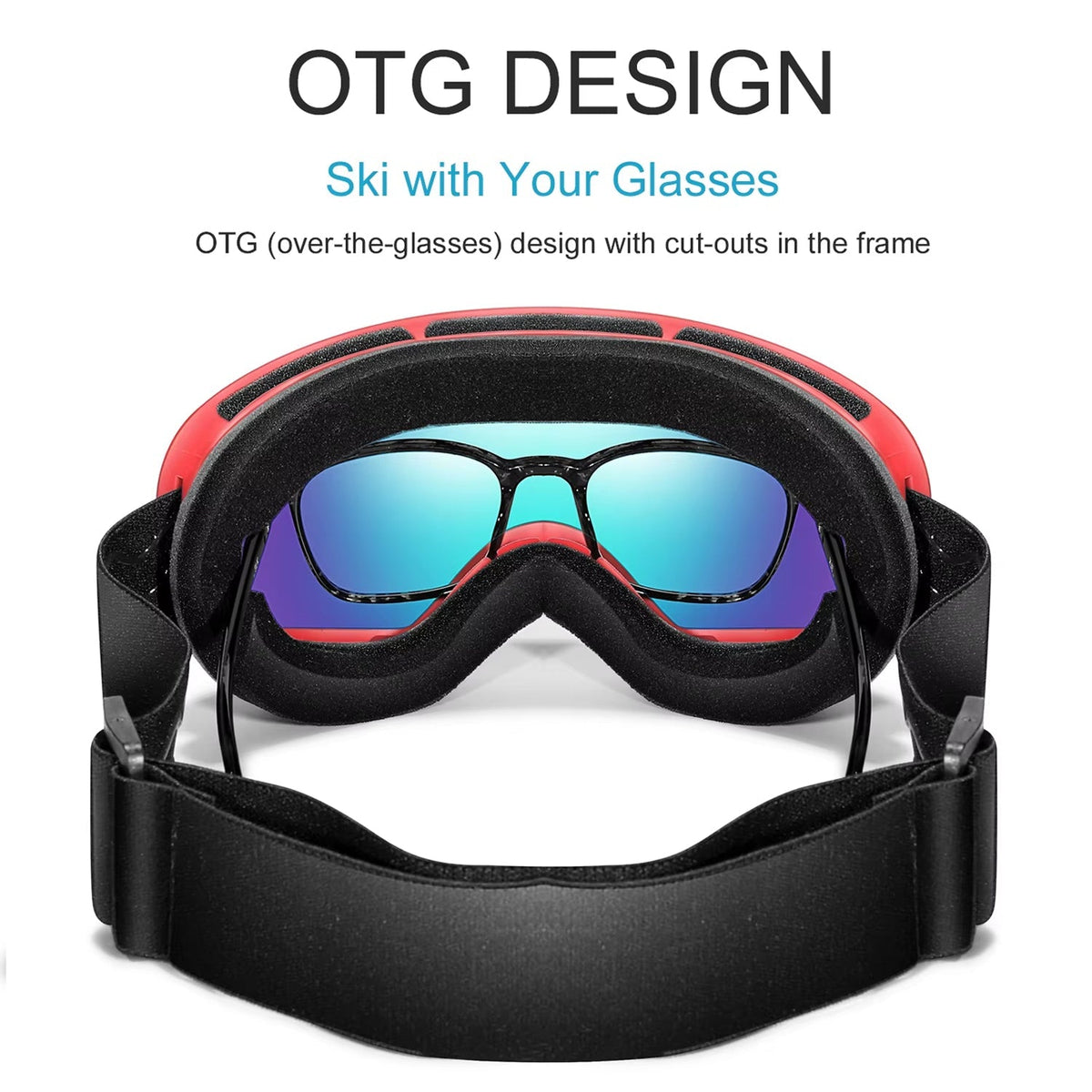 Maschera da sci e snowboard antiappannamento — UV400, OTG, leggera, 4 oz