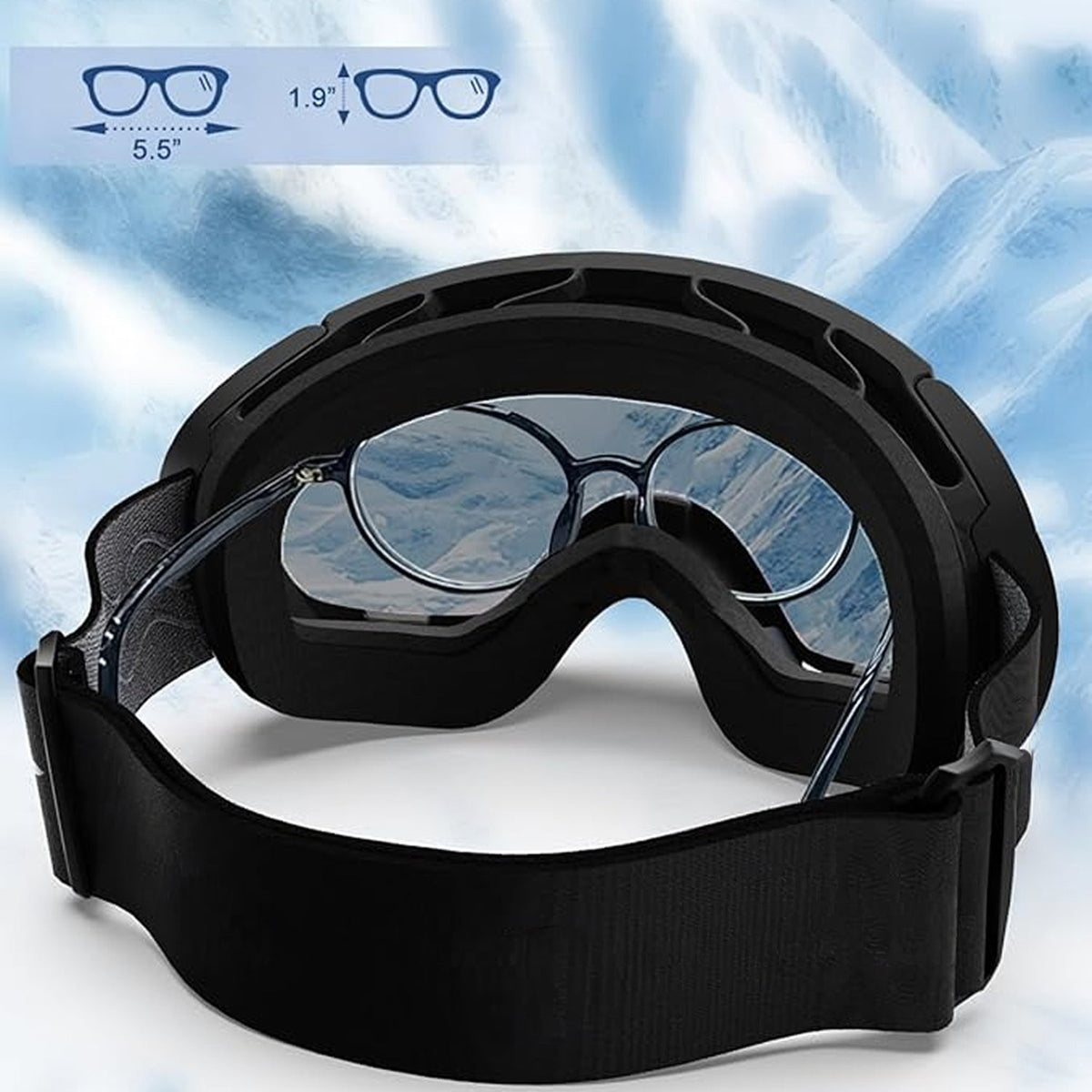 Maschera da sci e snowboard antiappannamento — UV400, OTG, leggera, 4 oz