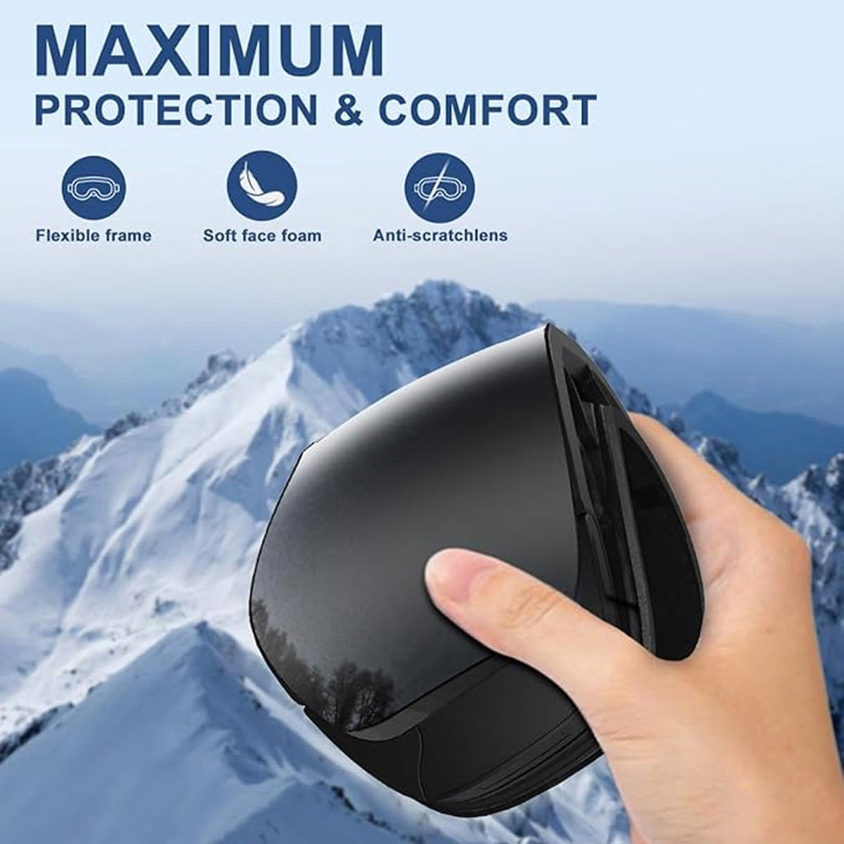 Maschera da sci e snowboard antiappannamento — UV400, OTG, leggera, 4 oz