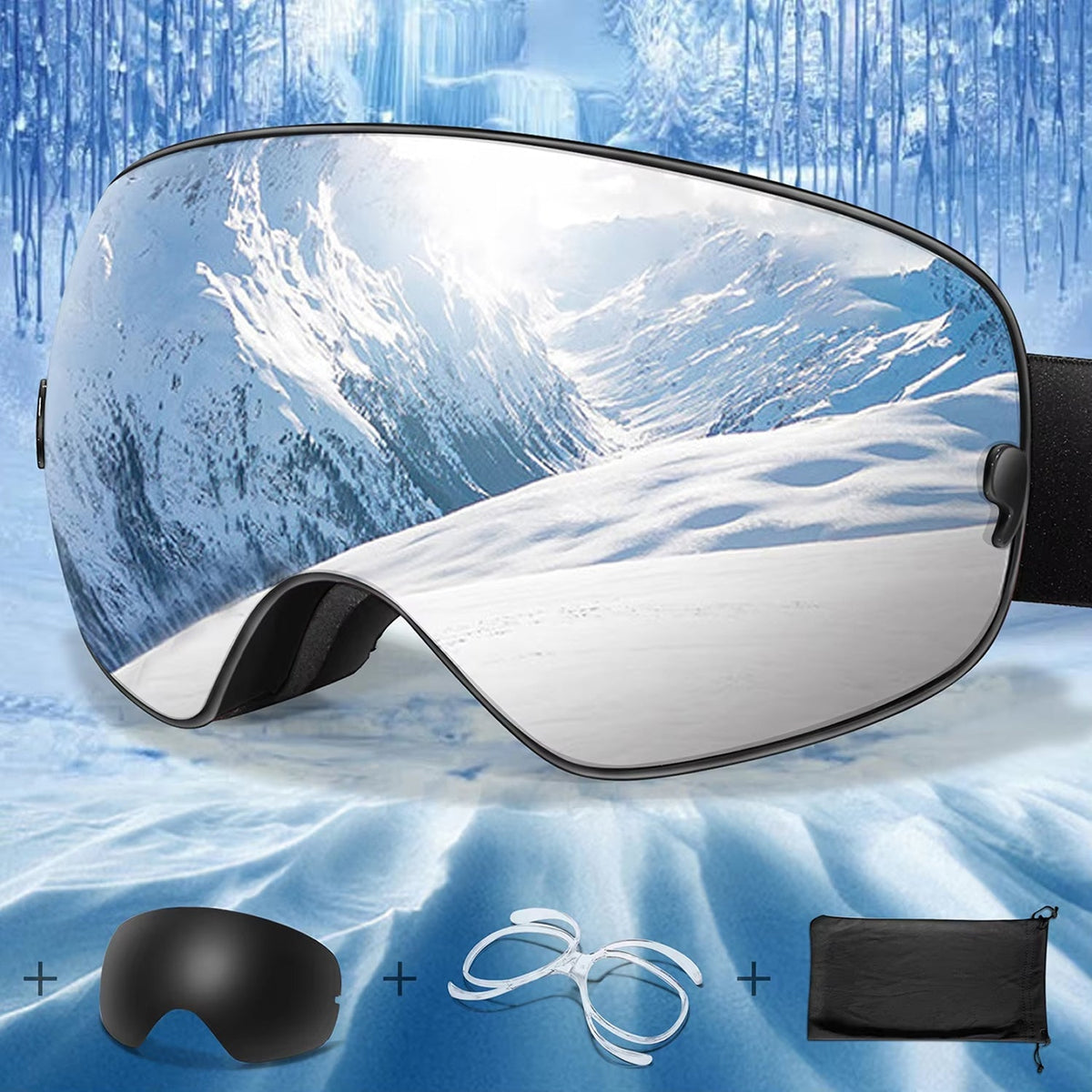 Maschera da sci e snowboard antiappannamento — UV400, OTG, leggera, 4 oz