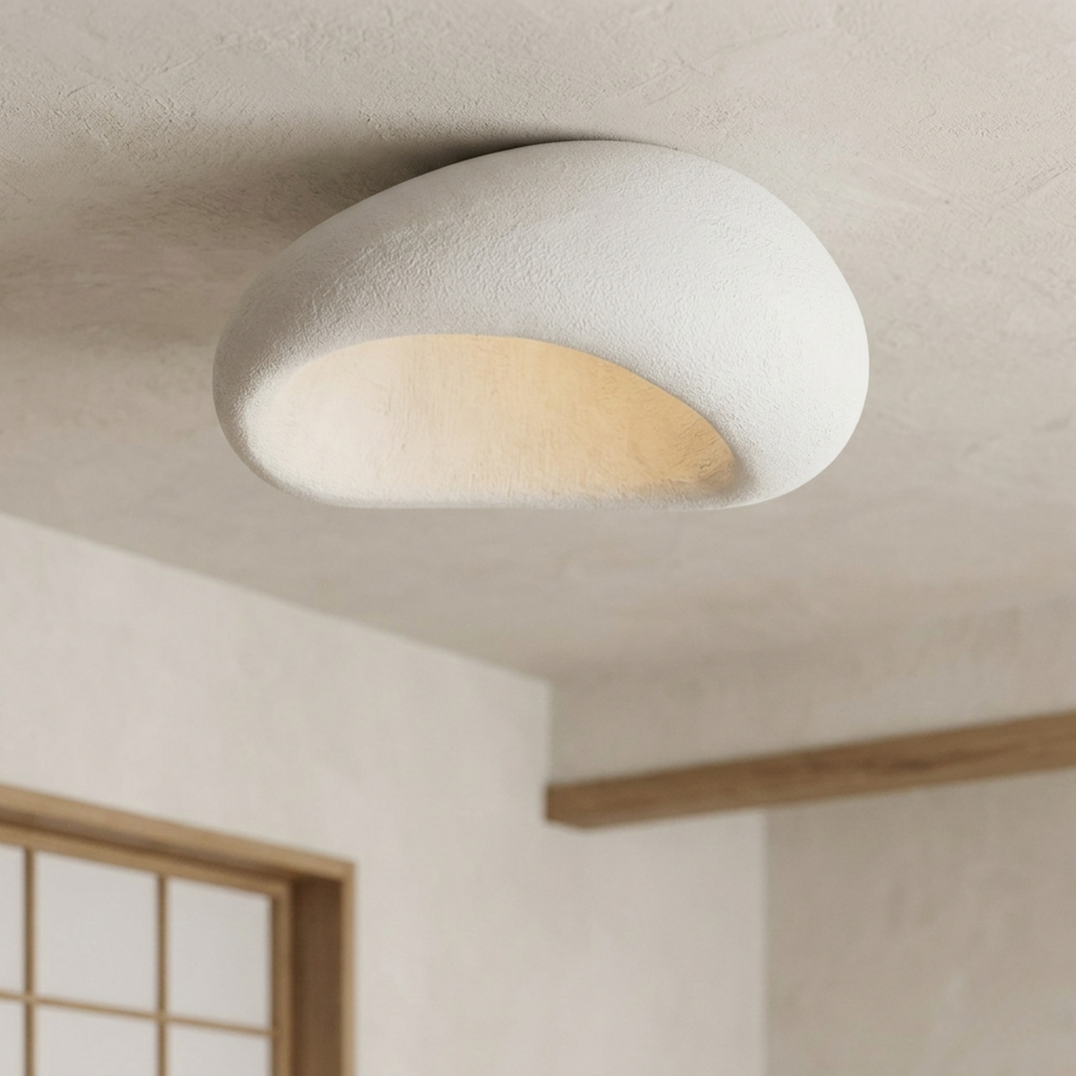 Wabi Sabi LED Ceiling Light — Sculpted Pebble Shape, Flush Mount Design