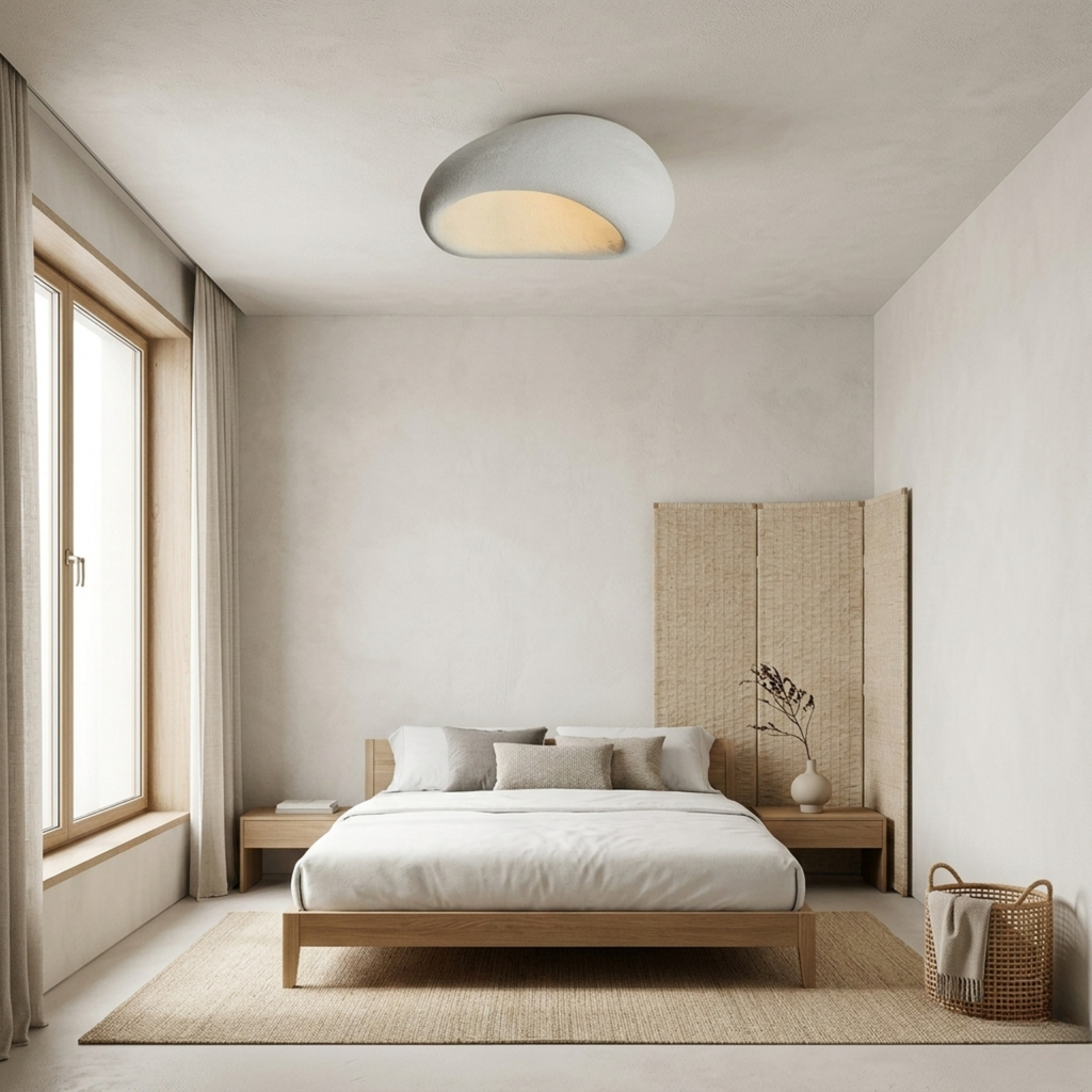 Wabi Sabi LED Ceiling Light — Sculpted Pebble Shape, Flush Mount Design
