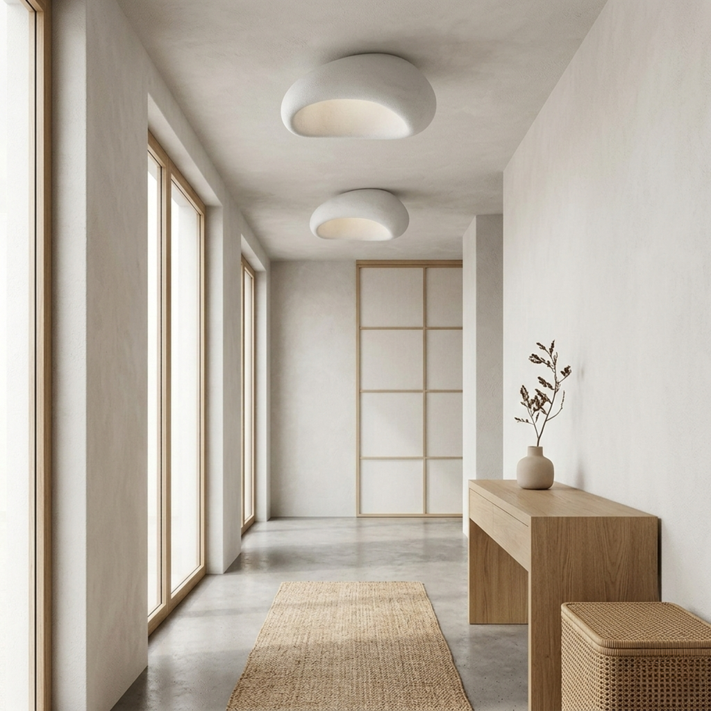 Wabi Sabi LED Ceiling Light — Sculpted Pebble Shape, Flush Mount Design