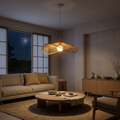 Wabi Sabi Rattan Pendant Light – Wavy Woven Bamboo and Wood Shade
