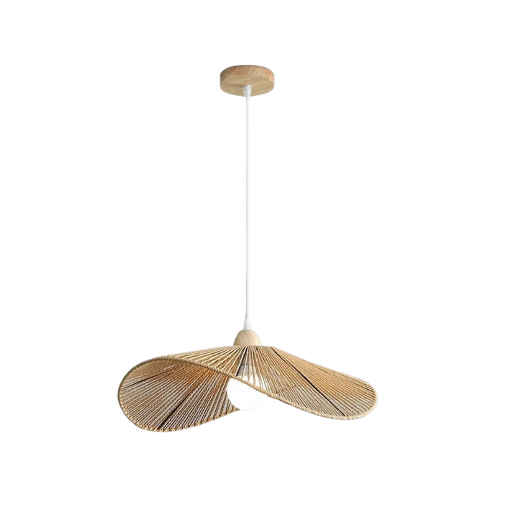 Wabi Sabi Rattan Pendant Light – Wavy Woven Bamboo and Wood Shade
