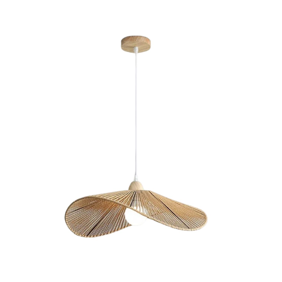 Wabi Sabi Rattan Pendant Light – Wavy Woven Bamboo and Wood Shade