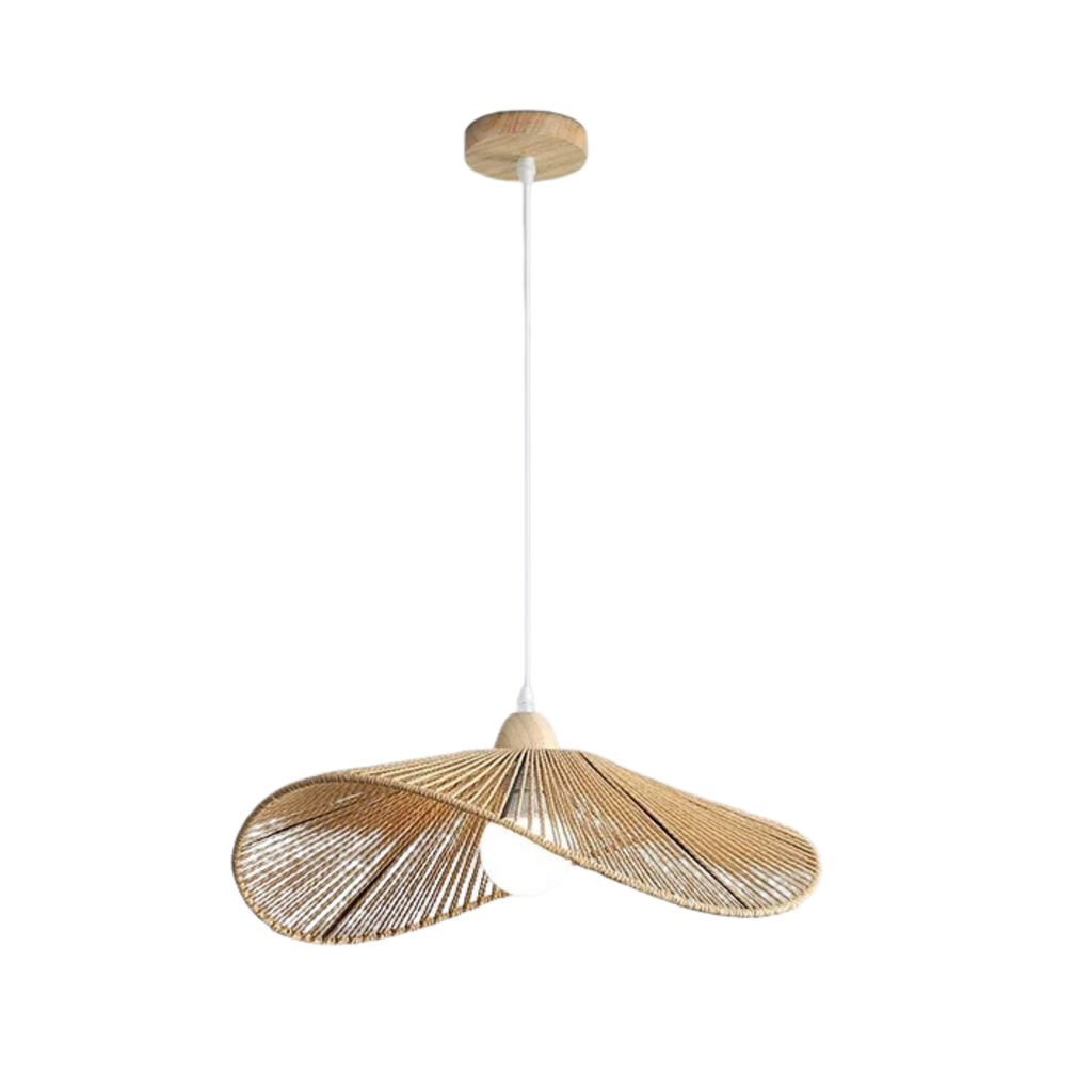 Wabi Sabi Rattan Pendant Light – Wavy Woven Bamboo and Wood Shade