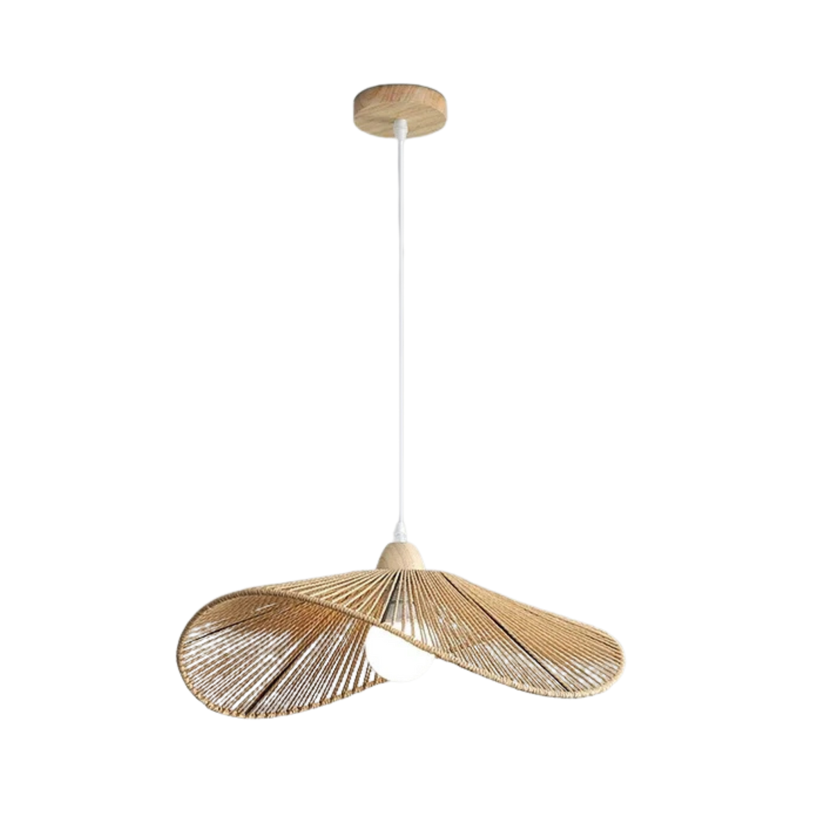 Wabi Sabi Rattan Pendant Light – Wavy Woven Bamboo and Wood Shade