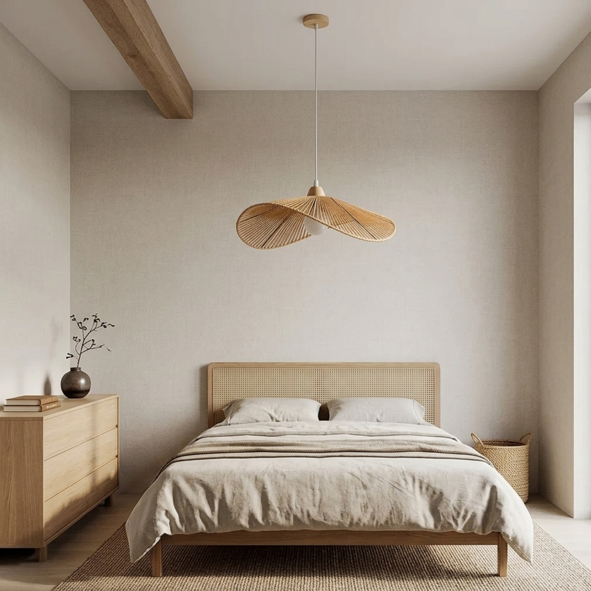Wabi Sabi Rattan Pendant Light – Wavy Woven Bamboo and Wood Shade