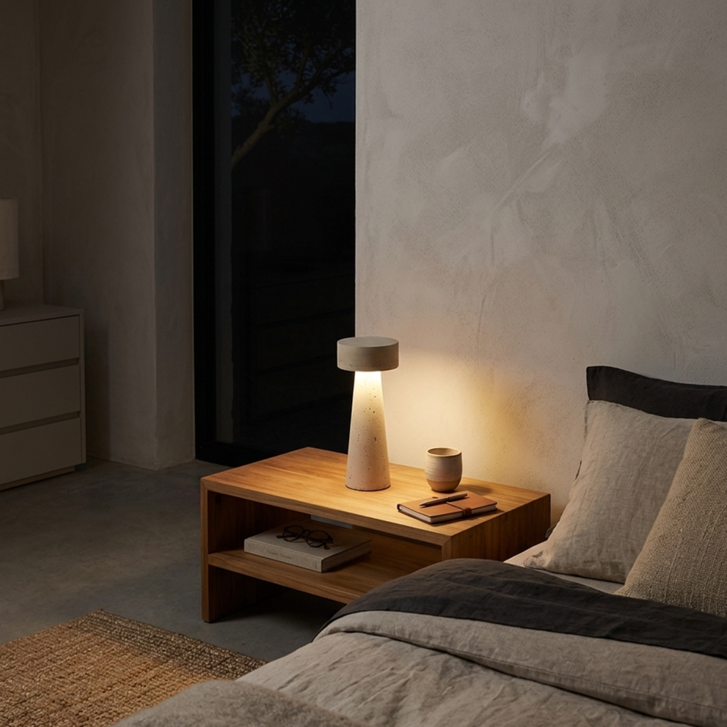 Wabi Sabi Mushroom LED Table Lamp — Travertine Stone Top