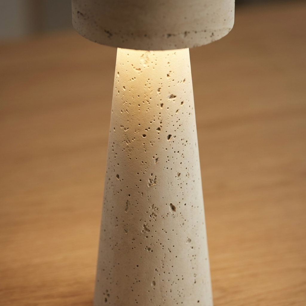 Wabi Sabi Mushroom LED Table Lamp — Travertine Stone Top