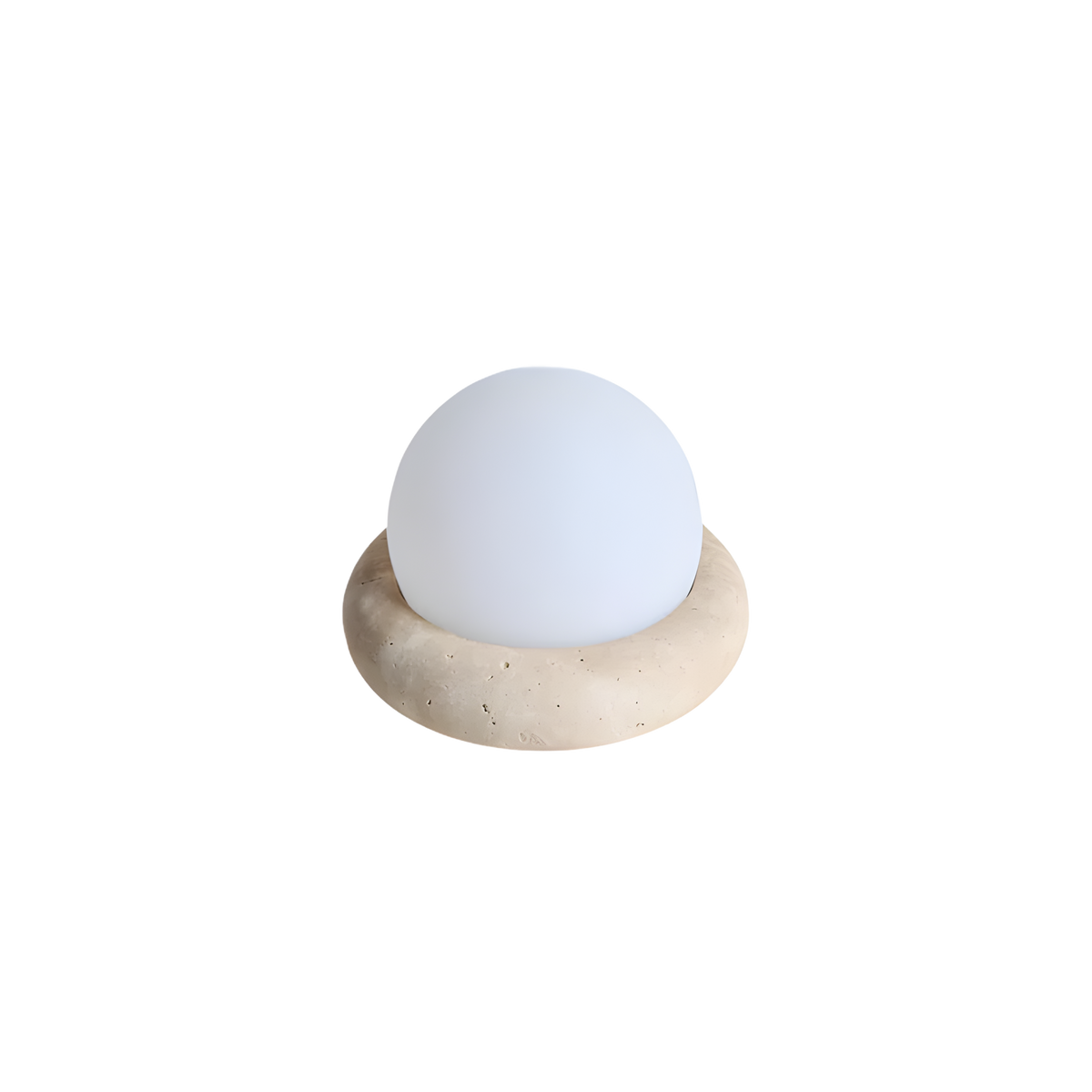 Wabi Sabi Travertine Stone Table Lamp — White Glass Globe Shade