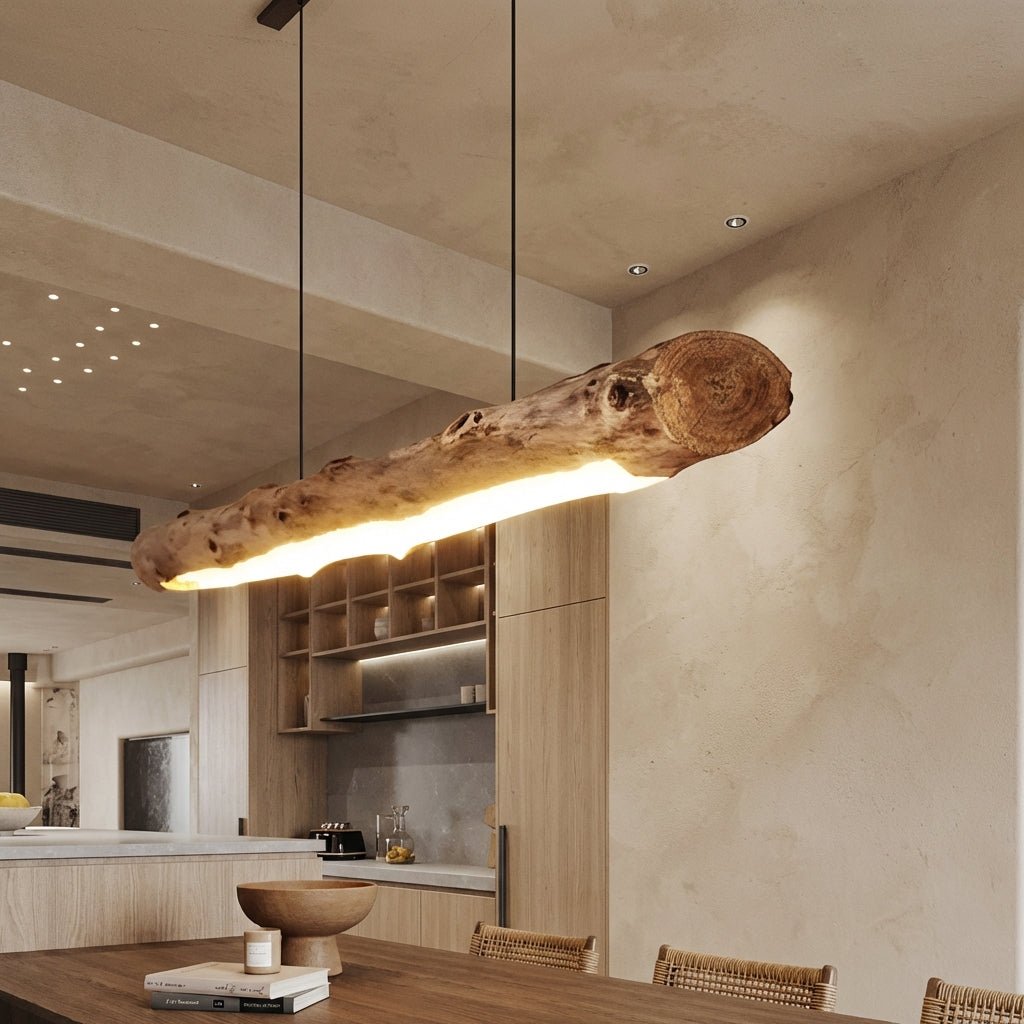 NaturaLume Rustic Minimalist Wooden LED Chandelier Pendant — Organic Silhouette, 3000K Warm Light