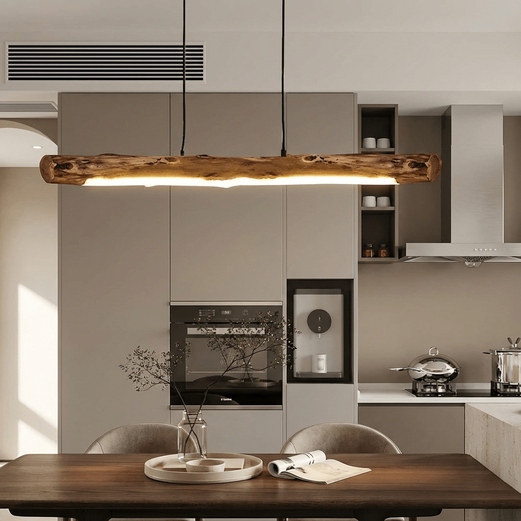 NaturaLume Rustic Minimalist Wooden LED Chandelier Pendant — Organic Silhouette, 3000K Warm Light