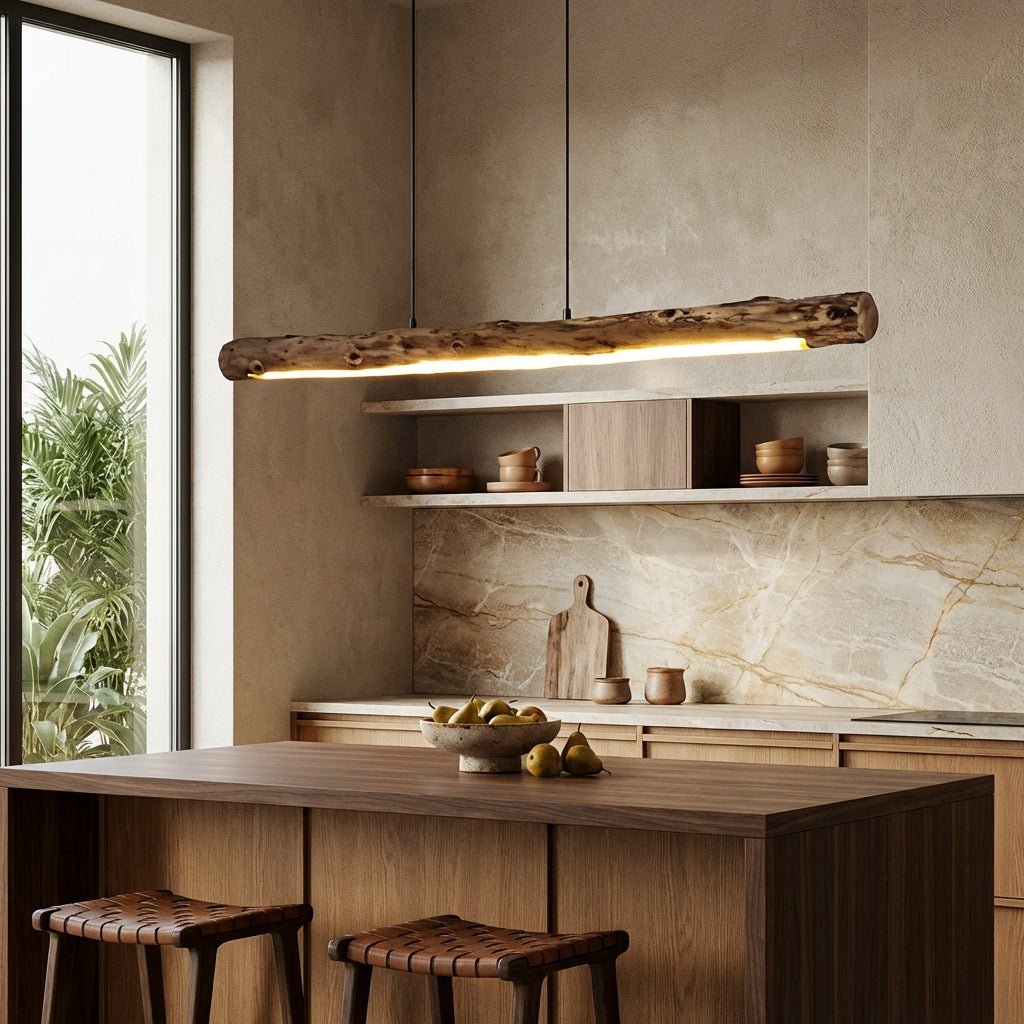 NaturaLume Rustic Minimalist Wooden LED Chandelier Pendant — Organic Silhouette, 3000K Warm Light