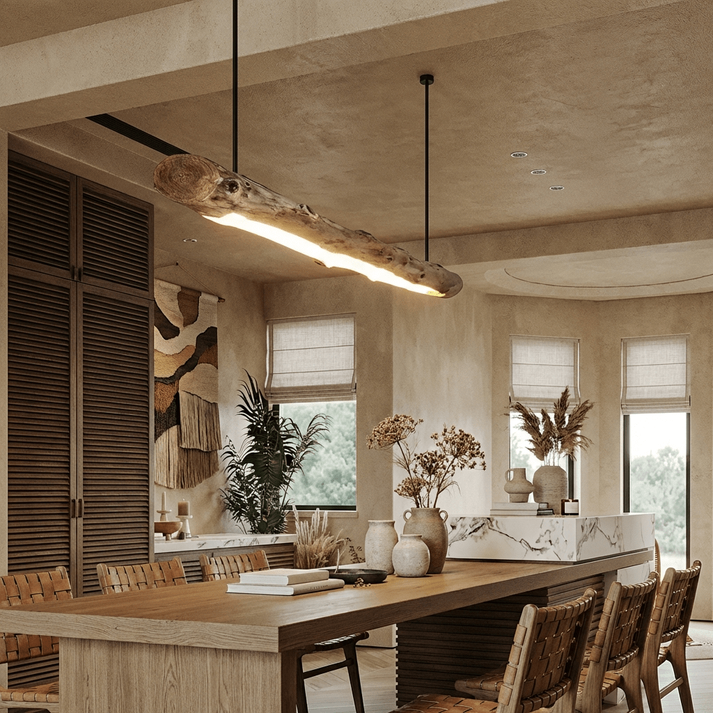 NaturaLume Rustic Minimalist Wooden LED Chandelier Pendant — Organic Silhouette, 3000K Warm Light