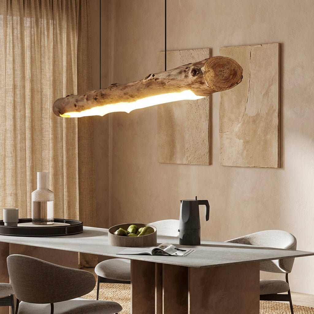 NaturaLume Rustic Minimalist Wooden LED Chandelier Pendant — Organic Silhouette, 3000K Warm Light