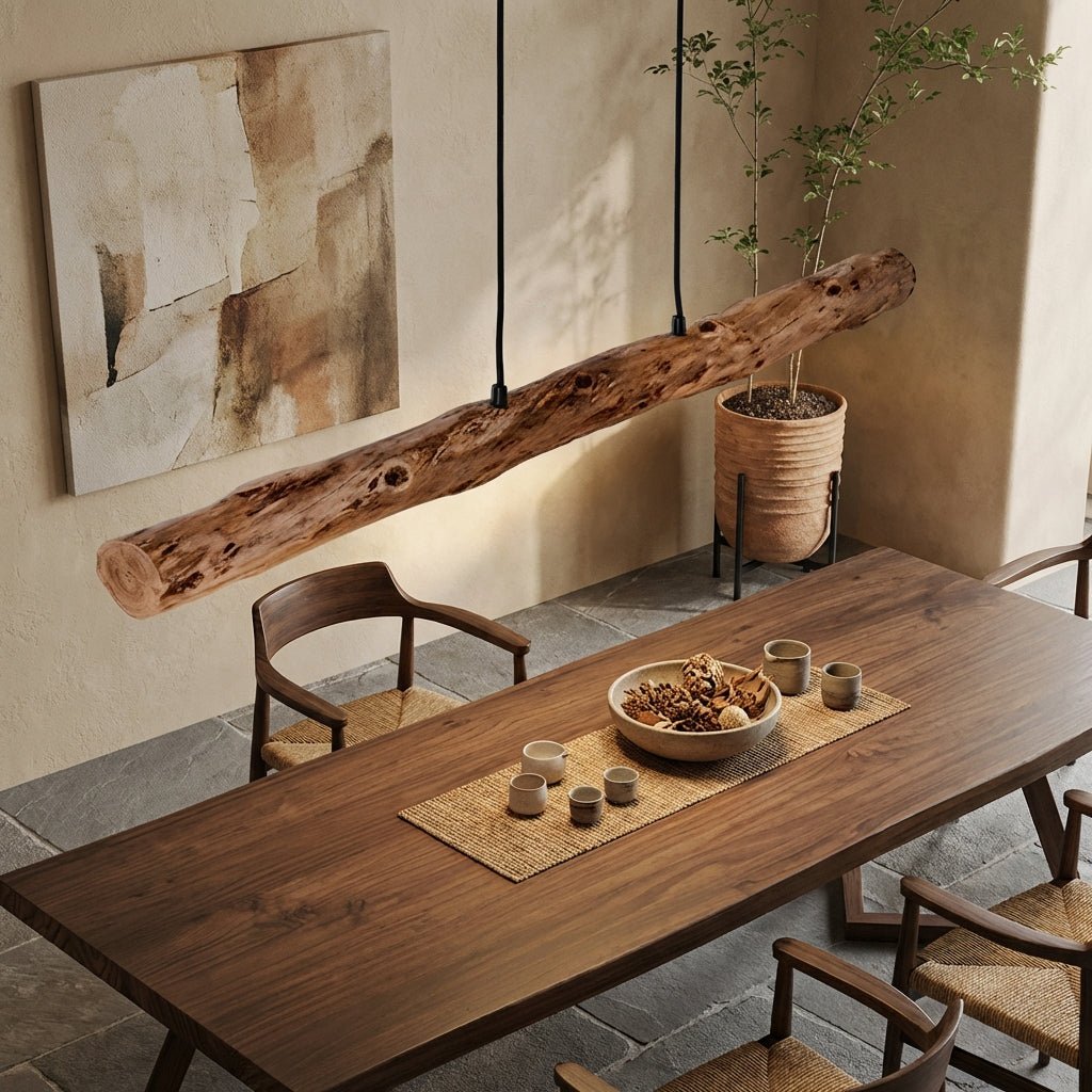 NaturaLume Rustic Minimalist Wooden LED Chandelier Pendant — Organic Silhouette, 3000K Warm Light