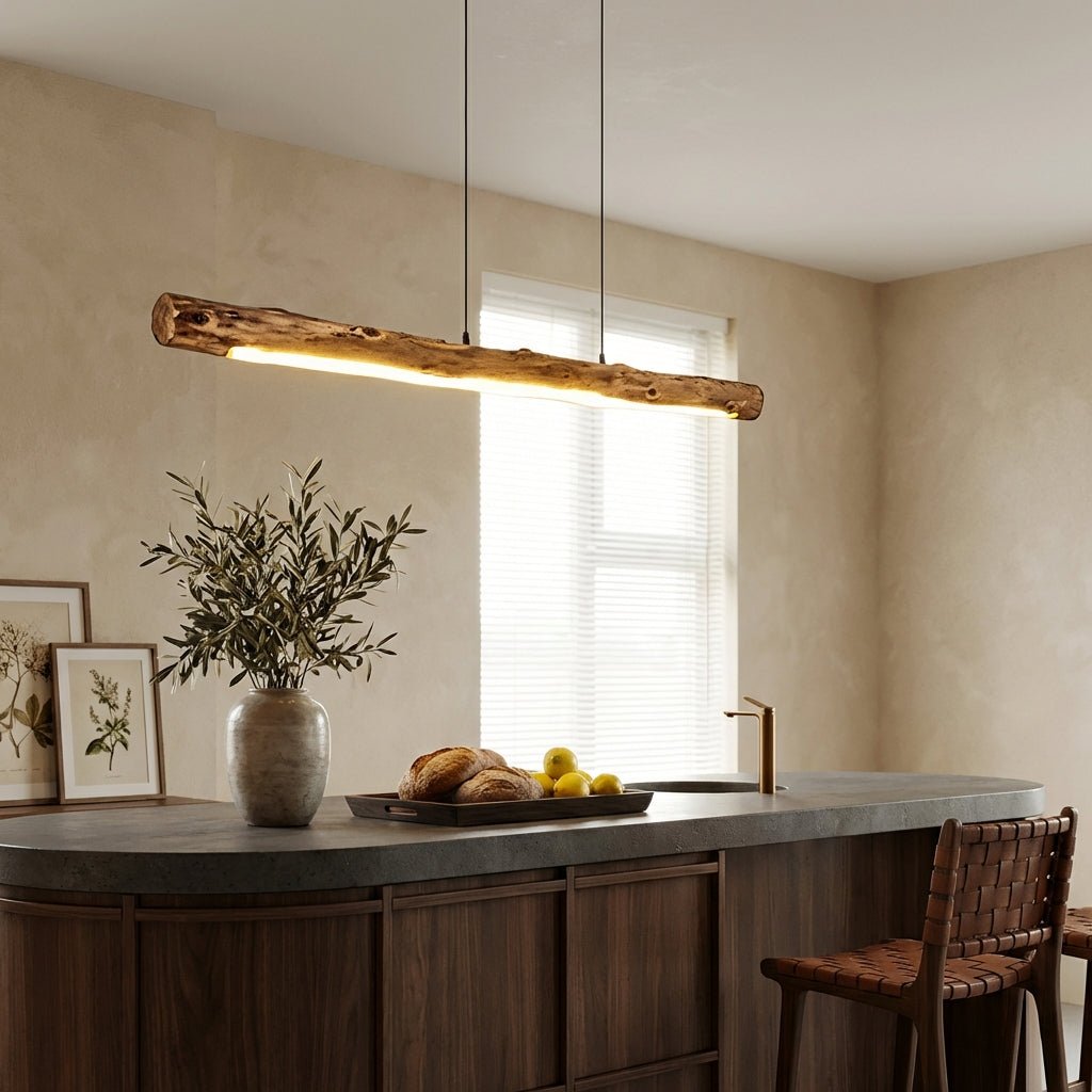 NaturaLume Rustic Minimalist Wooden LED Chandelier Pendant — Organic Silhouette, 3000K Warm Light