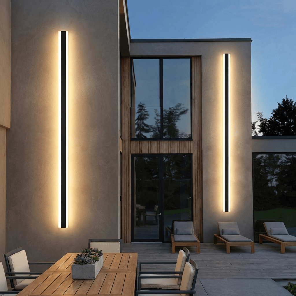 Svart LED-vägglampa i aluminium — vattentät, slimmad arkitektonisk design