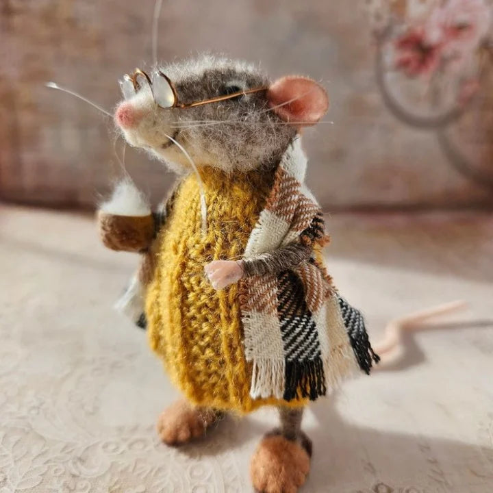Figurine de souris en laine feutrée faite à la main - décoration pour sapin de Noël