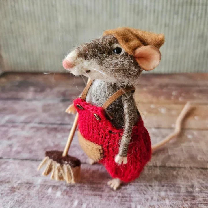 Figurine de souris en laine feutrée faite à la main - décoration pour sapin de Noël