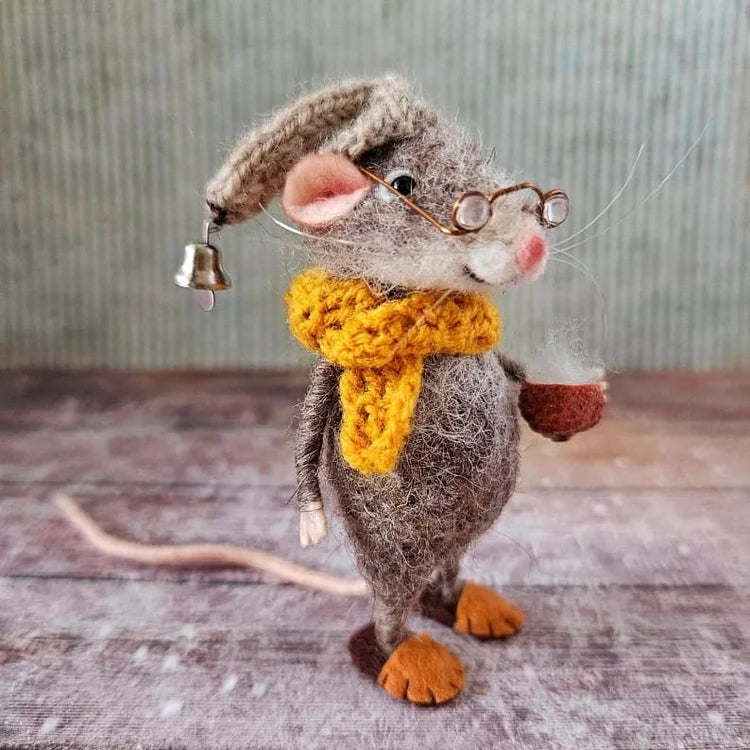 Figurine de souris en laine feutrée faite à la main - décoration pour sapin de Noël