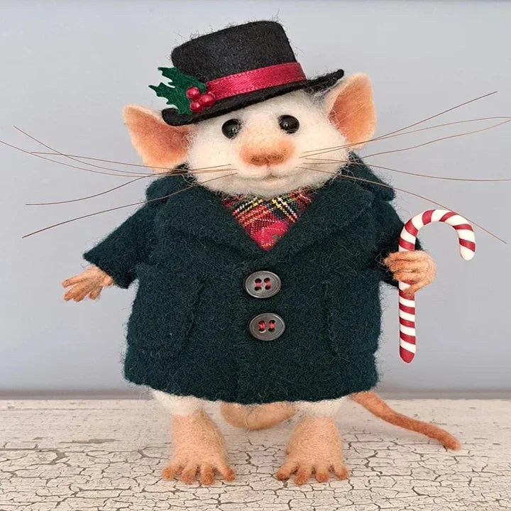 Figurine de souris en laine feutrée faite à la main - décoration pour sapin de Noël