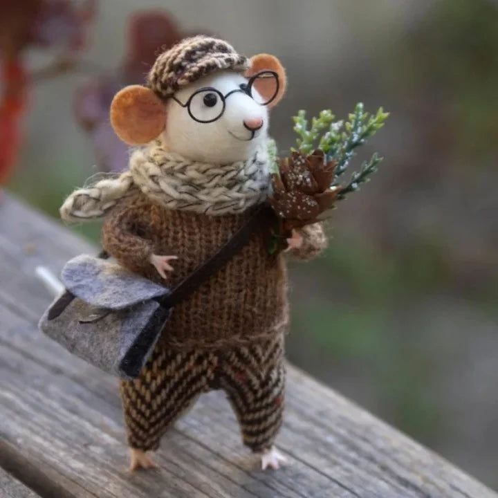 Figurine de souris en laine feutrée faite à la main - décoration pour sapin de Noël