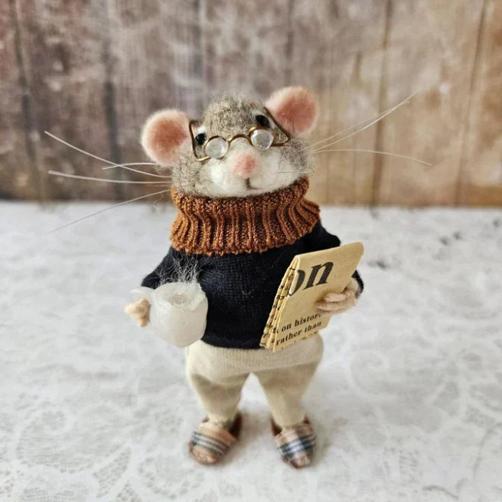 Figurine de souris en laine feutrée faite à la main - décoration pour sapin de Noël