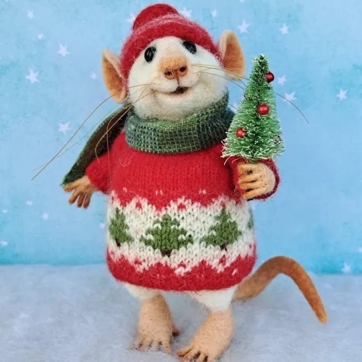 Figurine de souris en laine feutrée faite à la main - décoration pour sapin de Noël