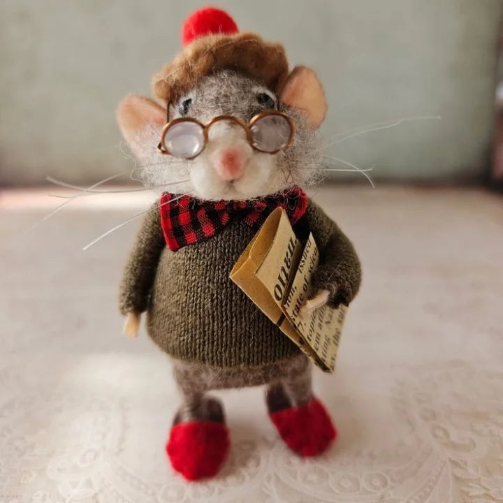 Figurine de souris en laine feutrée faite à la main - décoration pour sapin de Noël