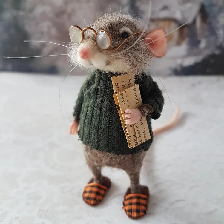 Figurine de souris en laine feutrée faite à la main - décoration pour sapin de Noël
