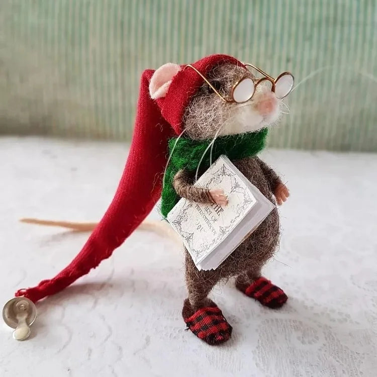 Figurine de souris en laine feutrée faite à la main - décoration pour sapin de Noël