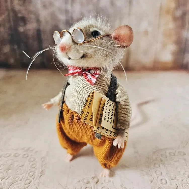 Figurine de souris en laine feutrée faite à la main - décoration pour sapin de Noël