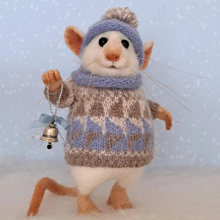 Figurine de souris en laine feutrée faite à la main - décoration pour sapin de Noël