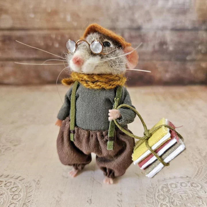 Figurine de souris en laine feutrée faite à la main - décoration pour sapin de Noël